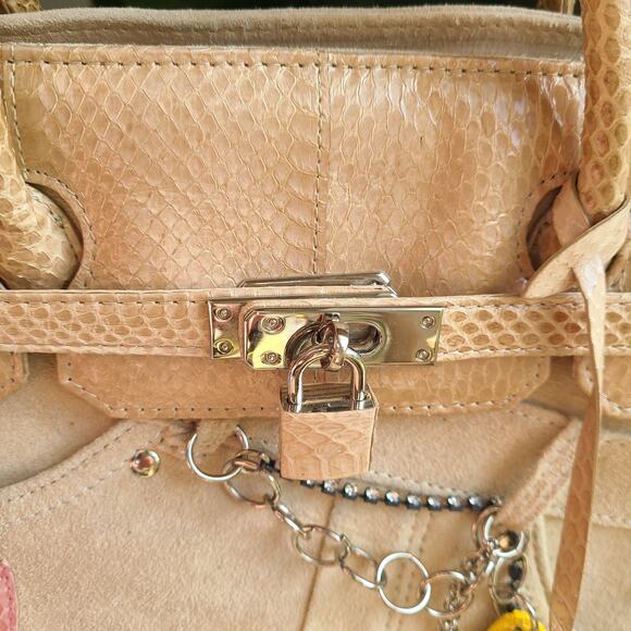 Vntg Tosca Blu Designer Purse Bag Italy Leather Floral Snake Skin Tulip Beaded - Picture 6 of 14